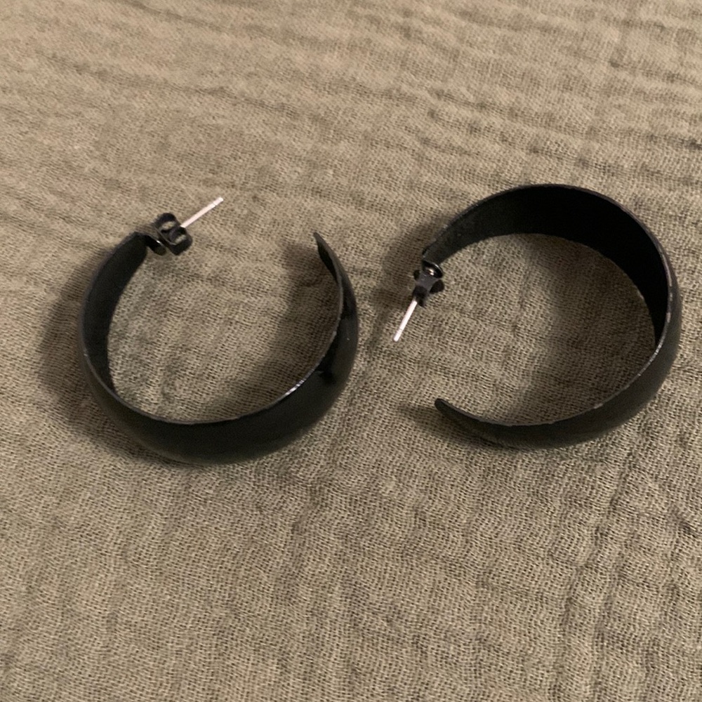 Zara Chunky Black Hoop Earrings